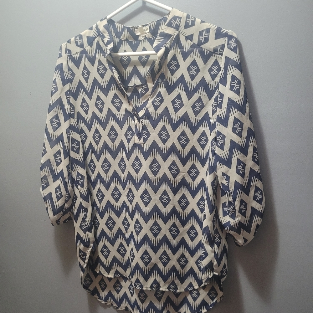 Teenbell Semi-sheer Navy and Cream Blouse